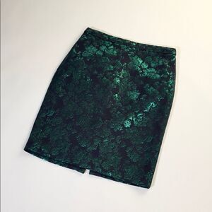 J.Crew emerald foil cocktail holiday pencil skirt 0